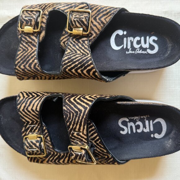 Circus by Sam Edelman Animal Tiger Print Calf Hair Platform Sandals sz 7 - Picture 4 of 9
